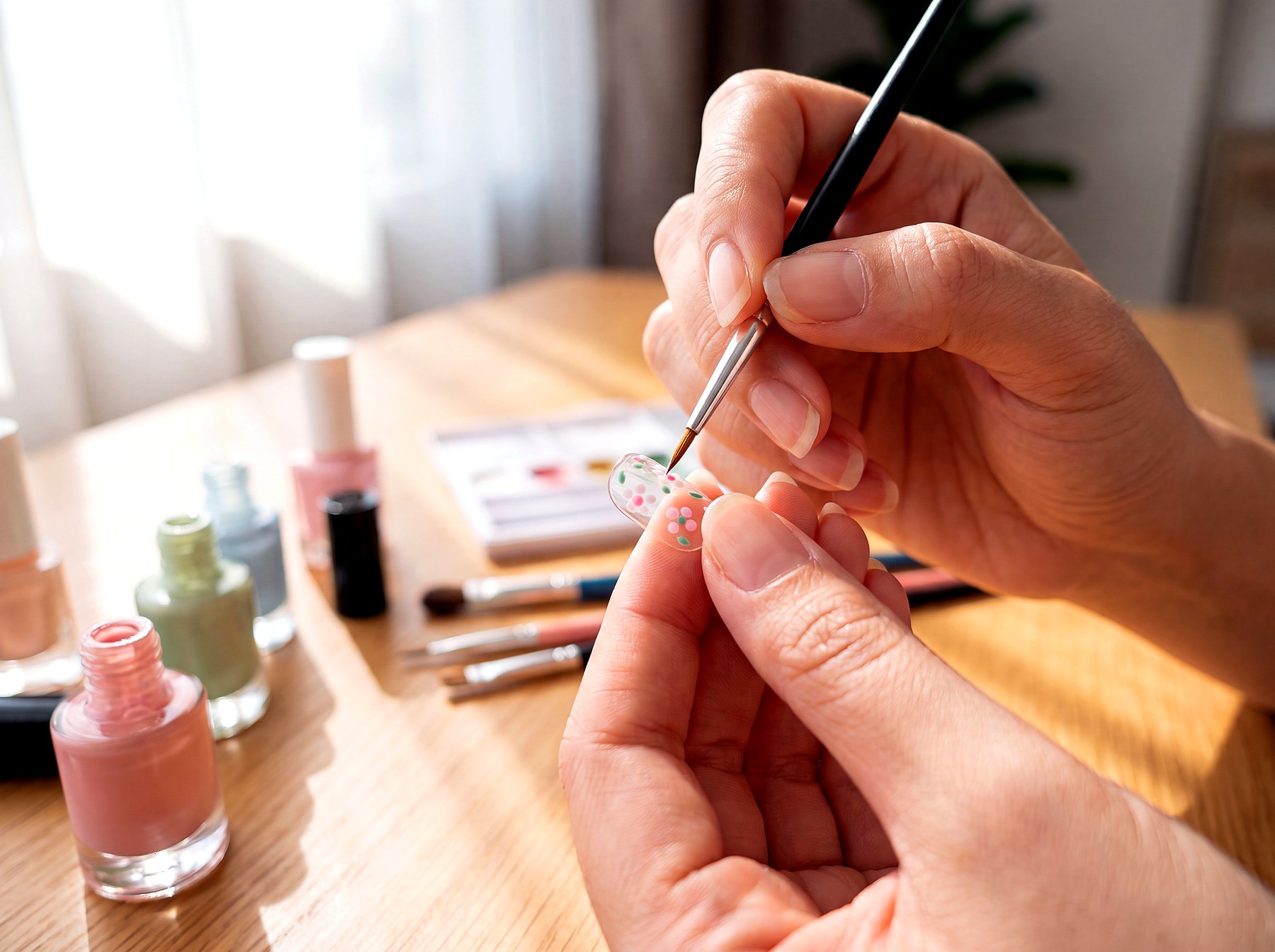 Reet hand-painting a custom nail art set